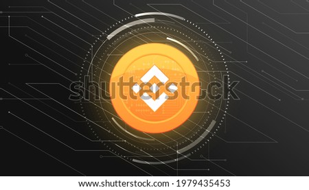 Binance (BNB) crypto currency themed banner. Binance coin or BNB icon on modern black color background.