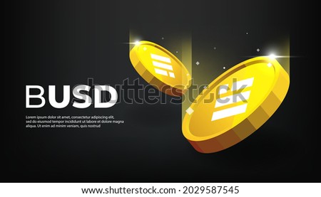 Binance USD (BUSD) banner. BUSD Coin digital stablecoin with crypto currency concept banner background.
