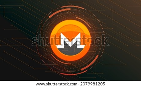 Monero Coin (XMR) crypto currency themed banner. XMR icon on modern black color background.