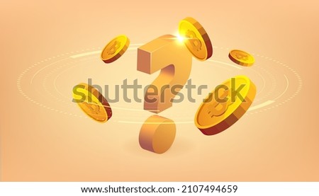 Gold coins with question mark sign. Bitcoin coin cryptocurrency concept banner background.
