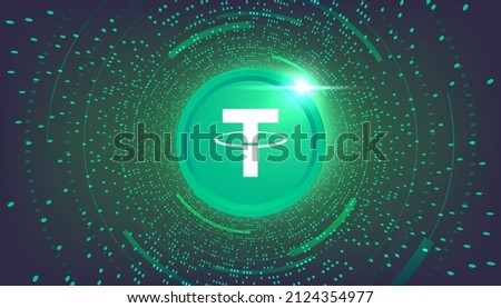 Tether or USDT coin with crypto currency themed banner. Сток-фото © 