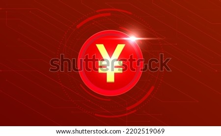 Chinese Yuan digital currency, Yuan currency futuristic digital money on red abstract technology background, vector.