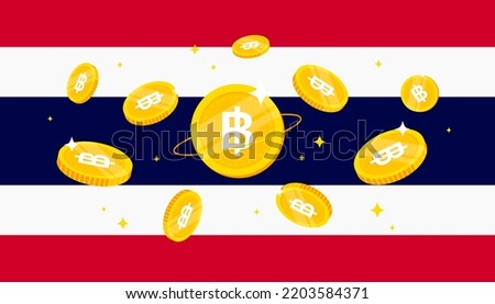 Digital Baht coins on Thailand flag background. Central Bank Digital Currency (CBDC) concept banner background.