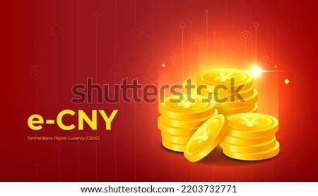 Chinese Yuan digital currency, Yuan currency futuristic digital money on red abstract technology background vector.