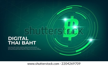 Digital Thai Baht currency sign, CBDC currency futuristic digital money on green abstract technology background, vector.