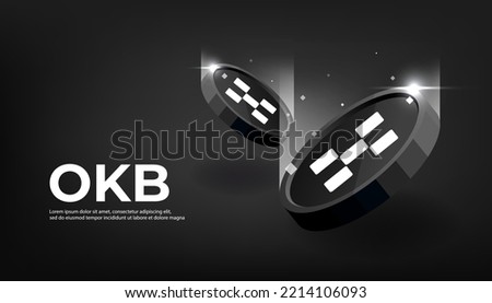 OKB coin crypto currency themed banner. OKB icon on modern black color background.