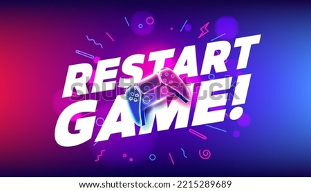 Restart Game, Neon game controller or joystick for game console. vector