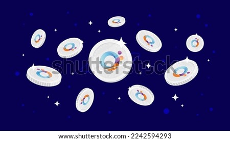 Orion Protocol (ORN) coins falling from the sky. ORN cryptocurrency concept banner background.