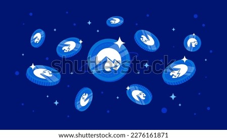 Metars Genesis coins falling from the sky. MRS cryptocurrency concept banner background.