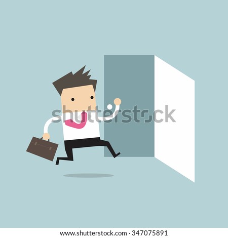 Businessman running to opened door vector