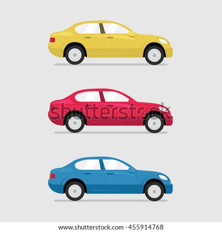 Cars side view. Vector flat illustration set