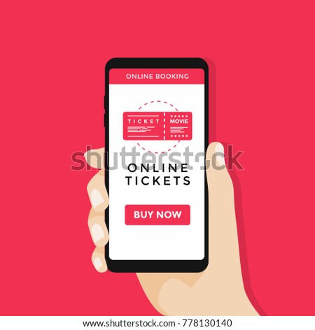 Hand holding mobile smart phone with online cinema ticket.