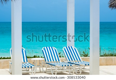 Cuba sun lounger and horizon view of the ocean