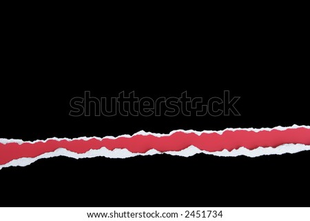 Black card torn out horizontal strip on a red background