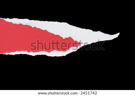 Black card rough torn out strip on a red background