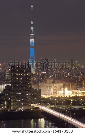 TOKYO -Nov 16 :View of Tokyo Sky Tree (634m) at night, the highest free-standing structure in Japan and 2nd in the world with over 10million visitors each year on NOV 16 ,2013 in Tokyo Japan