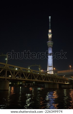 Tokyo - AUG 17 :Tokyo sky tree is the highest free-standing structure in Japan and 2nd in the world. In Summer Sky tree will be illuminate by many colorful LED light on AUG 17,2014 in Tokyo Japan