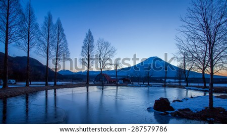 Beautiful Mountain Fuji at sunrise in winter season