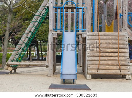Empty outdoor kid playground equipment at public playground