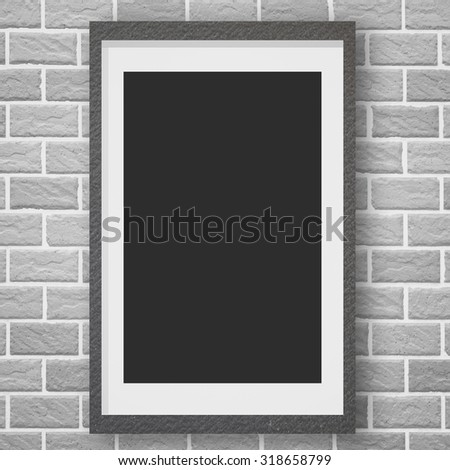 Black wood picture frame on white brick wall