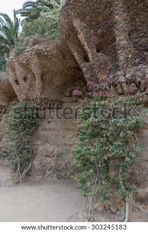 BARCELONA, SPAIN - APRIL 7, 2015: Park Guell - creation of Antoni Gaudi, UNESCO World Heritage Site.