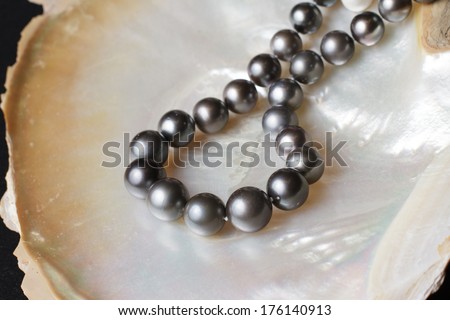black pearl necklaces on pearl shell