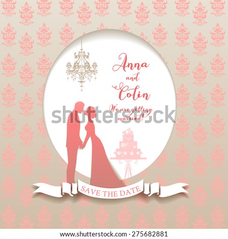 Wedding holiday card with bride and groom. Elegant wedding design for leaflet, cards, invitation and so on. Place for text.