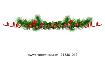 Christmas festive poinsettia and christmas tree decor. Holiday image for design banner, ticket, invitation or card, leaflet and so on. Stock foto © 