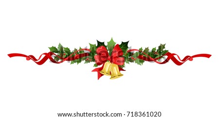 Christmas festive poinsettia decor with bell. Holiday image for design banner, ticket, invitation or card, leaflet and so on.