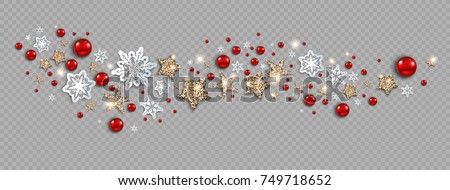 Luxury decoration with stars, snowflakes and balls winter holiday invitation. Template Christmas wave for banners, advertising, leaflet, cards, greeting, invitation and so on.