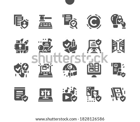 Digital law and copyright. Digital information and balance. Copyright protect. Vector Solid Icons. Simple Pictogram