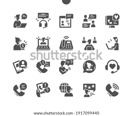Call Center. Mobile support service. Online, conversation, operator, technical, phone, help. Vector Solid Icons. Simple Pictogram