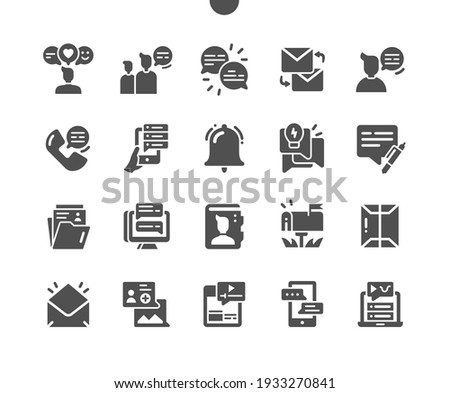 Dialogue assets. Mail box. Chat, emoji, call, notification, communication, conversation and review. Mobile messaging. Vector Solid Icons. Simple Pictogram