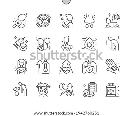 Pertussis. Lung infection. Whooping, cough, asthma, sick, virus, respiratory. Health care, medical and medicine. Pixel Perfect Vector Thin Line Icons. Simple Minimal Pictogram