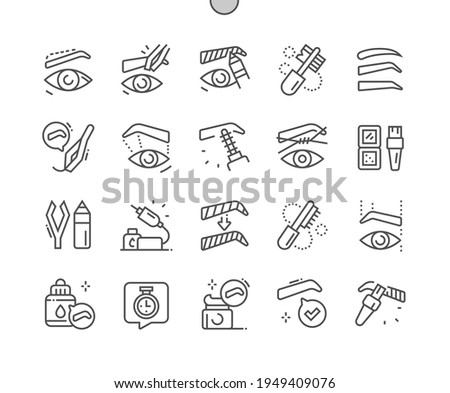 Eyebrow correction. Tweezers, hair, removal, salon, attachment and care. Cosmetology and beauty. Pixel Perfect Vector Thin Line Icons. Simple Minimal Pictogram