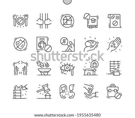 Destitution. Home deprivation. Mendicancy. Begging and beggars. Homeless, poverty, unemployed and hopeless. Pixel Perfect Vector Thin Line Icons. Simple Minimal Pictogram ストックフォト © 