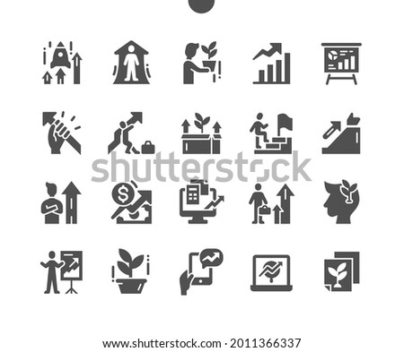 Growth. Personal growth. Sturt up. Career and economic growth. Success, achievement, marketing, graph, management, progress, increase. Vector Solid Icons. Simple Pictogram