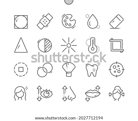 Photo Editing. Face correction. Exposition and contrast. Image retouch, mobile interface and editor. Pixel Perfect Vector Thin Line Icons. Simple Minimal Pictogram