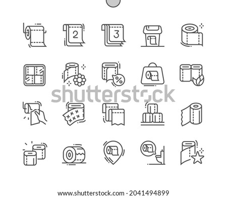 Toilet paper roll. Eco friendly toilet paper. Restroom, household, hygienic, material, scroll. Waste bin. Pixel Perfect Vector Thin Line Icons. Simple Minimal Pictogram