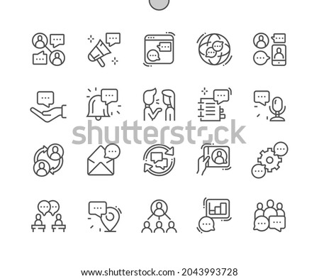 Discussion. Speech bubble. Dialogue, message and video call. Talking, speak, communication and connection. Pixel Perfect Vector Thin Line Icons. Simple Minimal Pictogram