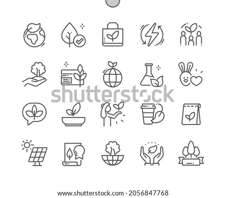 Eco friendly. Natural cosmetic. No animal testing. Certified organic. Paper bag. Vegan product. Pixel Perfect Vector Thin Line Icons. Simple Minimal Pictogram Photo stock © 