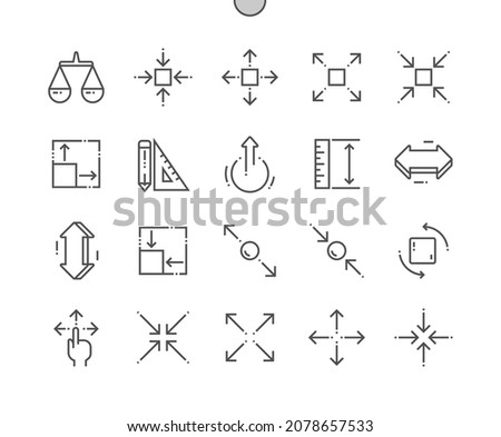 Scaling arrow. Measurement, pointer, interface, instrument, button, direction, size and measure. Pixel Perfect Vector Thin Line Icons. Simple Minimal Pictogram