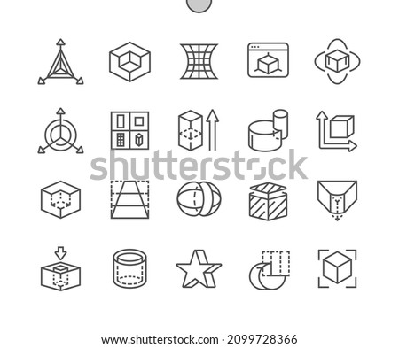 3D shapes. Modeling software. Object transformation. Boolean operations. Pixel Perfect Vector Thin Line Icons. Simple Minimal Pictogram