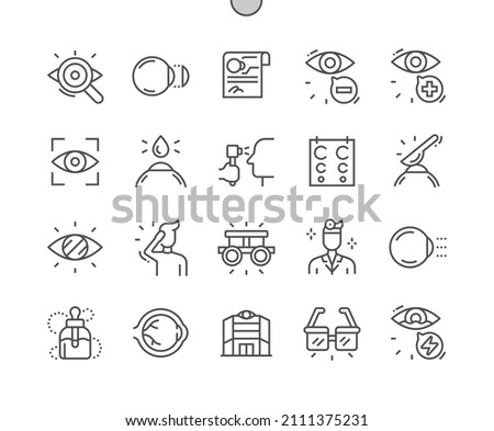 Eye checkup. Contact lenses. Ophthalmological clinic. Health care, medical and medicine. Pixel Perfect Vector Thin Line Icons. Simple Minimal Pictogram