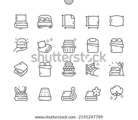 Linens. Double bed. Pillow size. Soft textile. Pixel Perfect Vector Thin Line Icons. Simple Minimal Pictogram