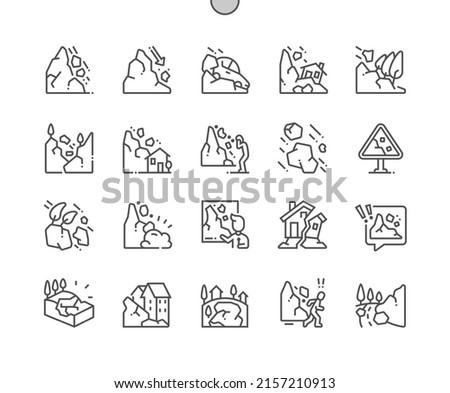 Landslide icons set. Outline set of landslide vector icons for web design isolated on white background