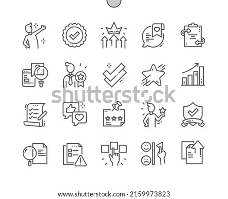Rating validation. Customer satisfaction. Online survey. Star ratings. Pixel Perfect Vector Thin Line Icons. Simple Minimal Pictogram