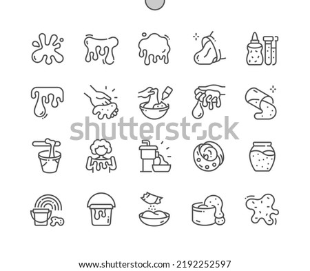 Slime. Mucus liquid. Kids toy. Slime in bottle and container. Pixel Perfect Vector Thin Line Icons. Simple Minimal Pictogram