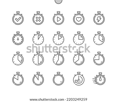 Stopwatch. Time, speed and clock. Half an hour. Timer. Pixel Perfect Vector Thin Line Icons. Simple Minimal Pictogram