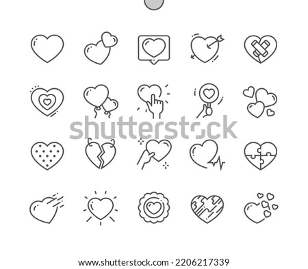 Hearts. Romantic and decoration. Click heart. Broken heart keychain. Pixel Perfect Vector Thin Line Icons. Simple Minimal Pictogram